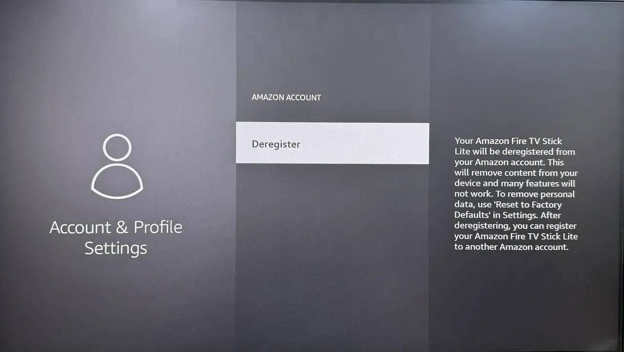 Deregister option on Fire TV