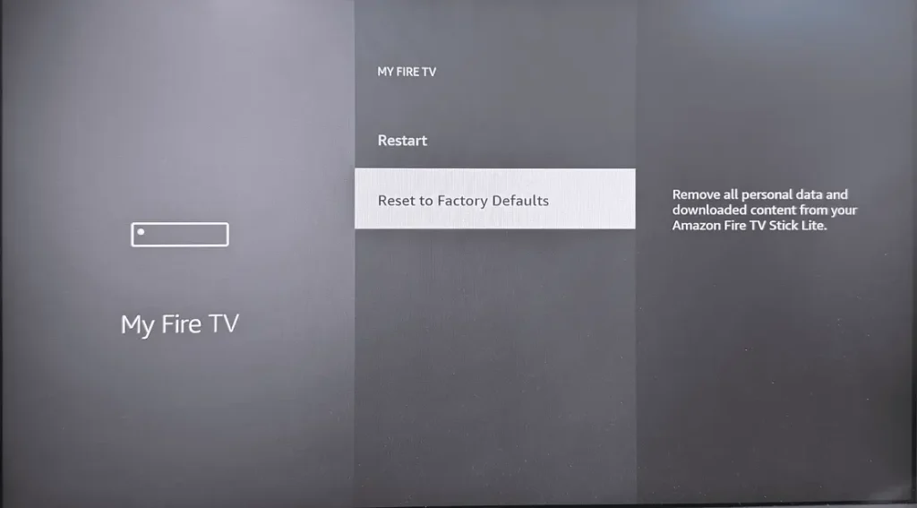 Reset option on Fire TV