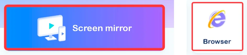 Screen mirror and Browser option on TV cast app