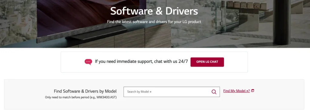 the LG Software and Drivers webpage