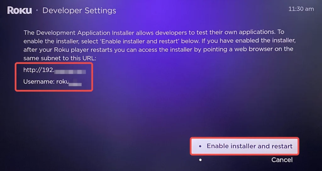 display the Developer Settings screen