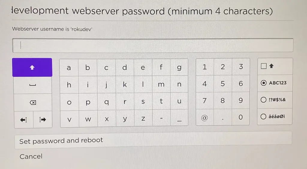 create a password on the developer webserver