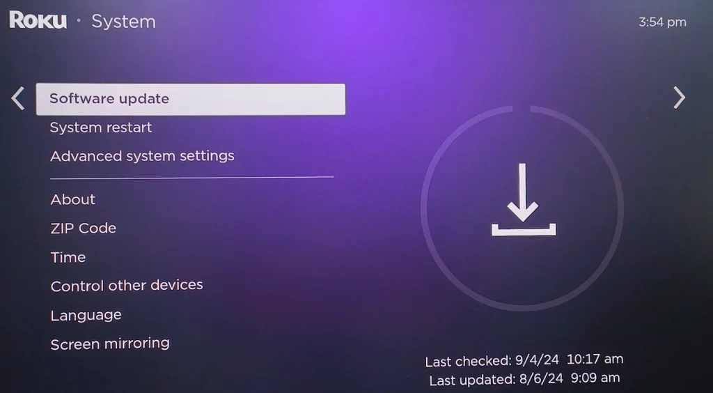 choose Software update on Roku