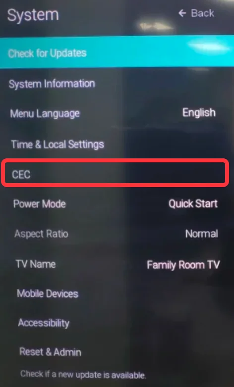 CEC on Vizio TV