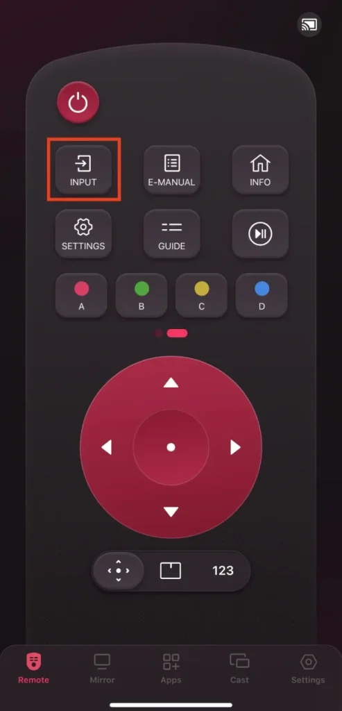 input button on LG remote application