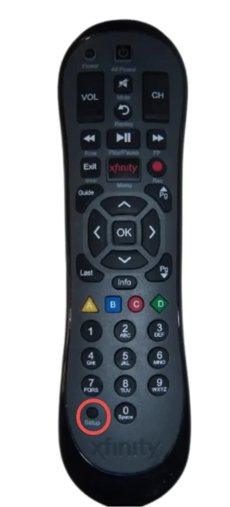 Setup button on Xfinity Remote XR2