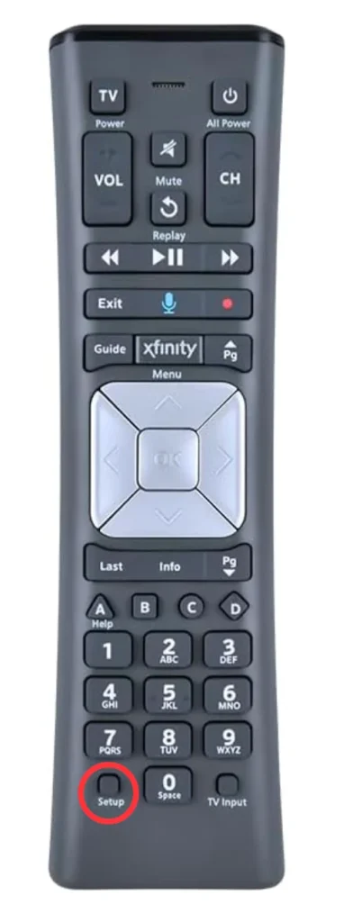 Setup button on Xfinity Remote XR2