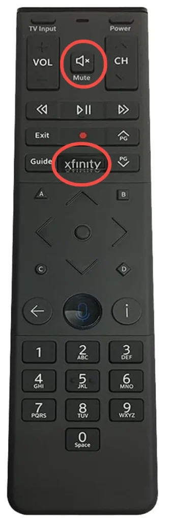 Mute and Xfinity buttons on Xfinity Remote XR15