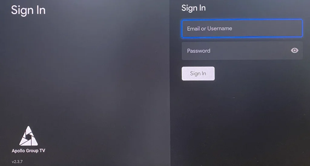sign in Apollo Group TV on Firestick