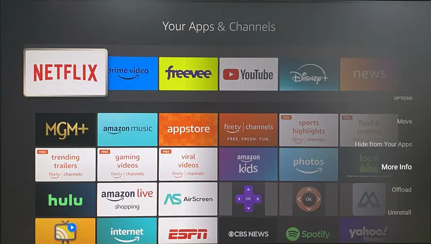 app menu on FireStick