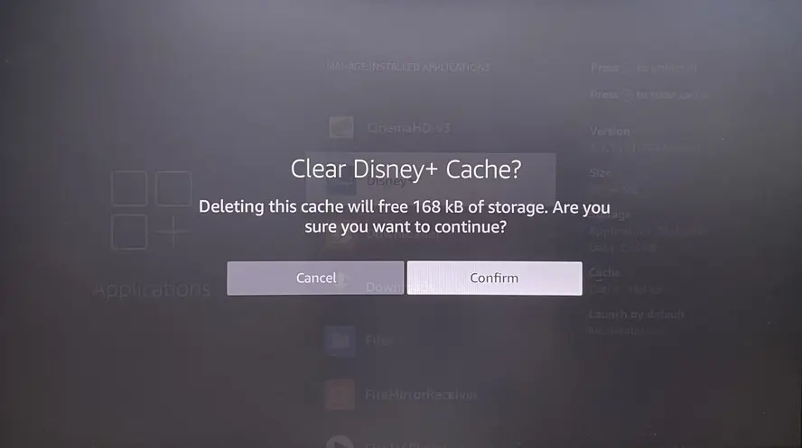 Clear app cache option on FireStick