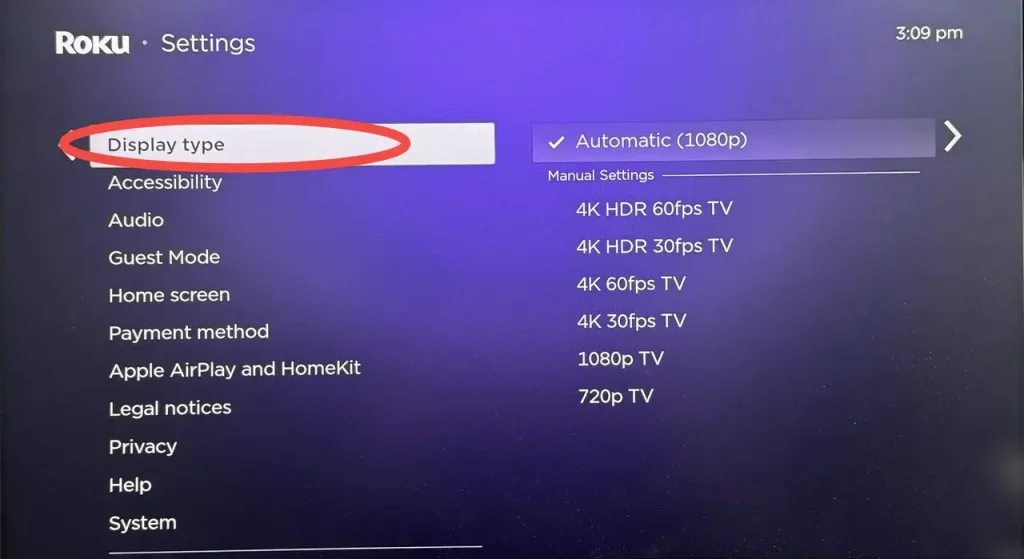 Display type option on Roku