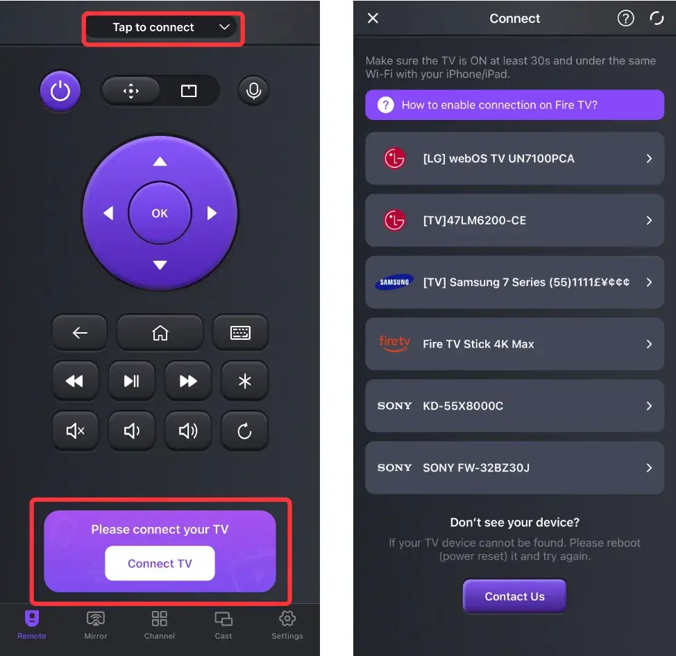 Pairing process on the universal TV remote