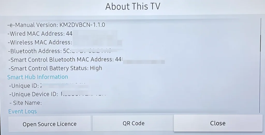 MAC address on Samsung TV