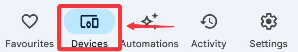 Devices tab of Google Home