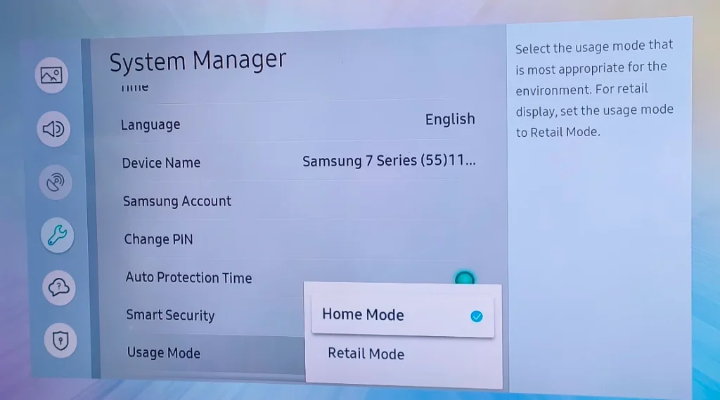 retail mode on Samsung TV