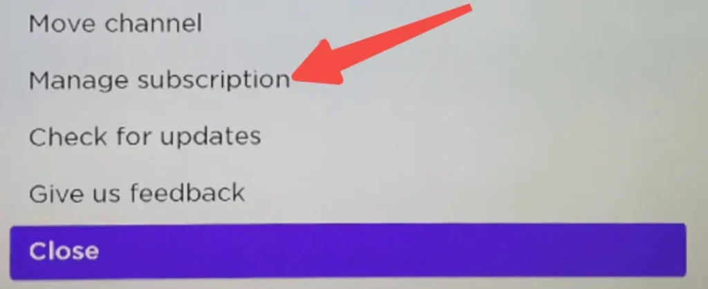 choose Manage subscription on Roku