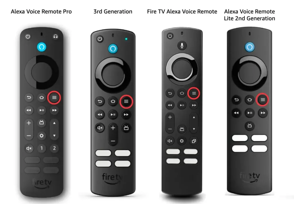 Menu button on different Fire TV remotes