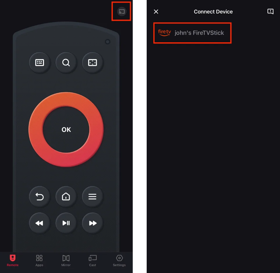 Pairing process of the Fire TV remote app