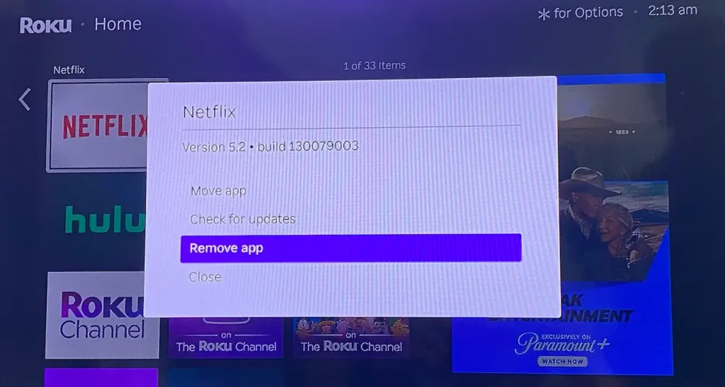 choose to remove an app from Roku