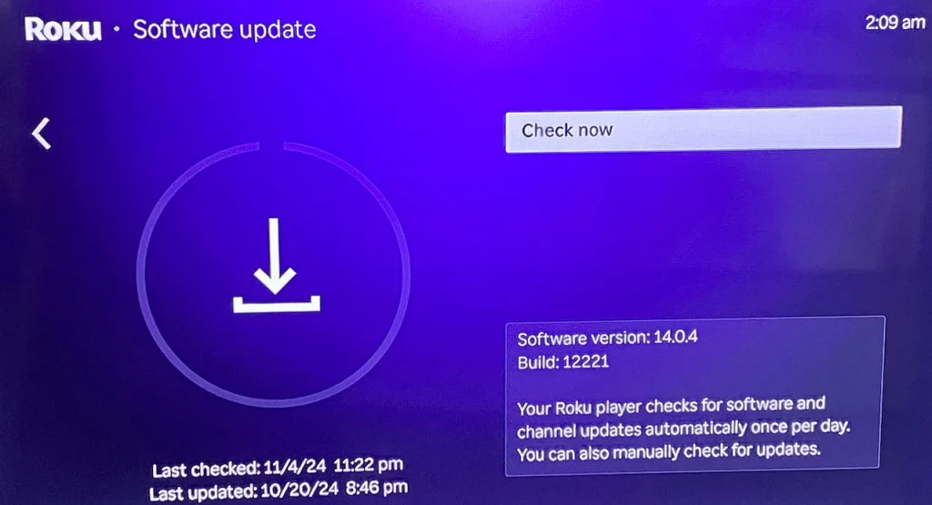 trigger a manual system update on Roku