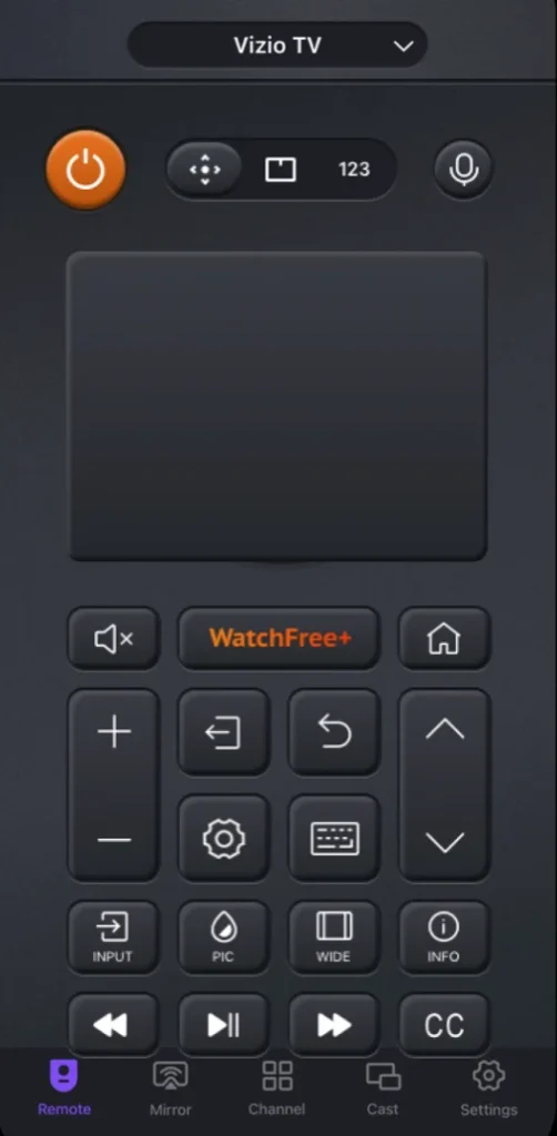 Vizio TV remote app interface