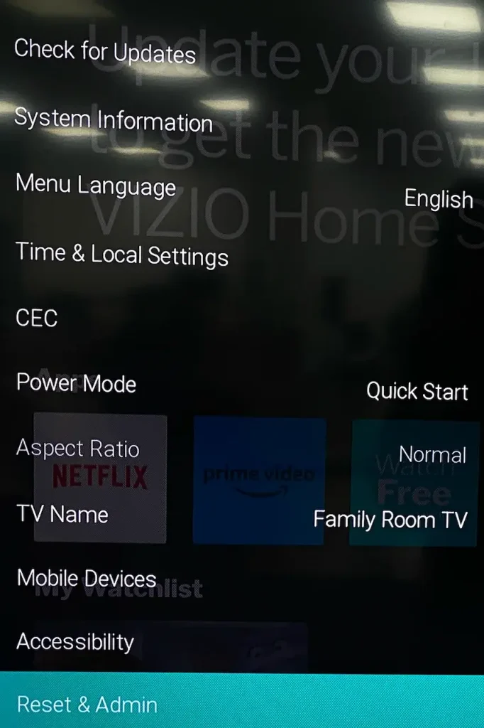 reset Vizio TV