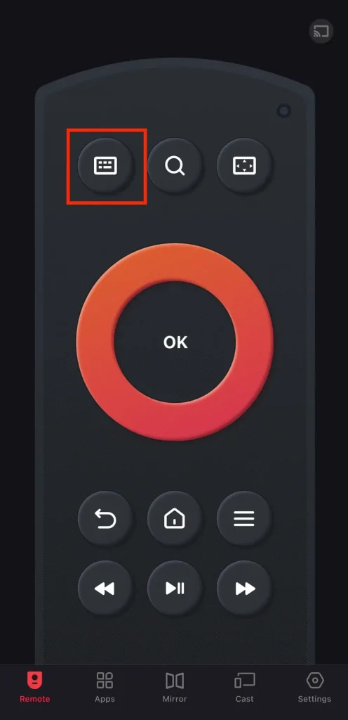 Virtual keyboard on the Fire TV remote app