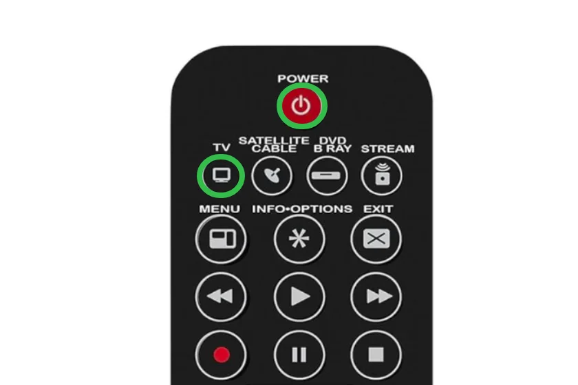 TV and Power buttons on Terk universal remote