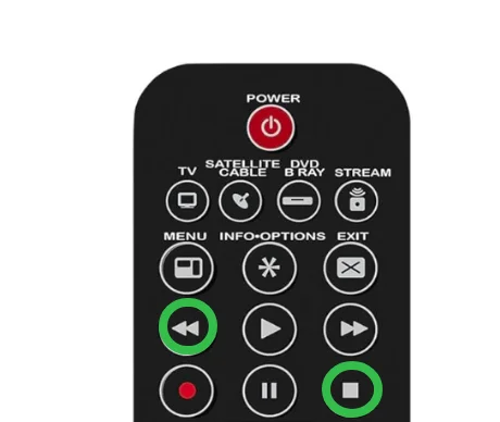 Rewind and Stop buttons on Terk universal remote