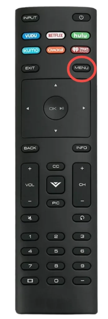 the Menu button on the Vizio TV remote