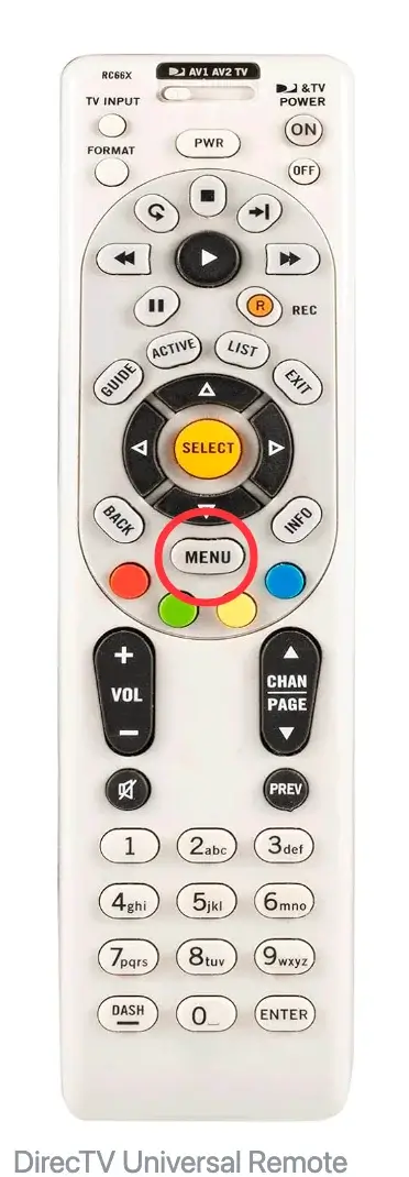 menu button on DirecTV Universal Remote