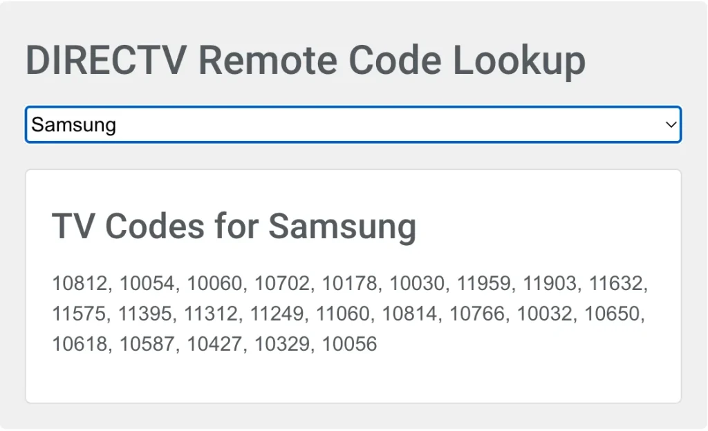 DirecTV remote codes for Samsung TV