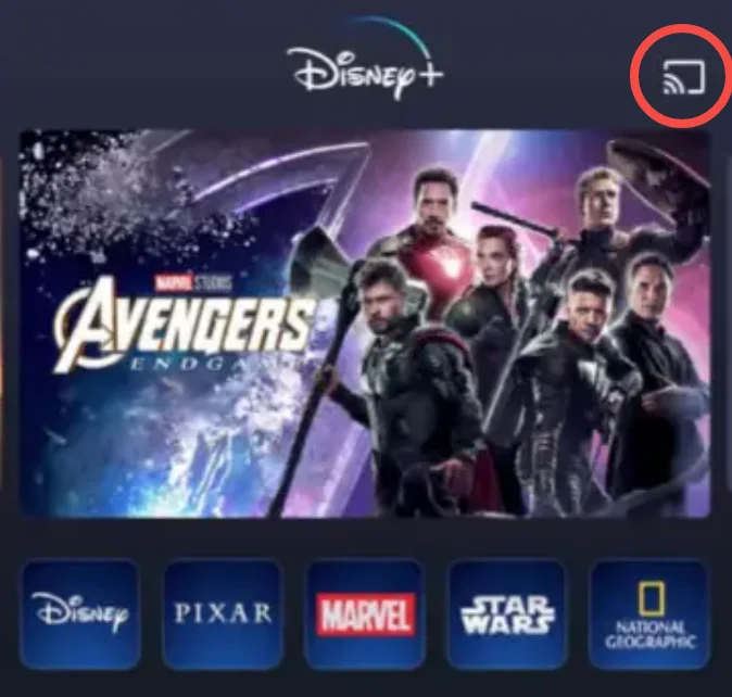 Chromecast icon on Disney Plus