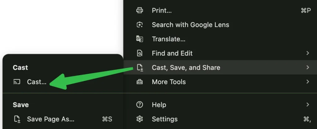 choose the Cast option on Google Chrome