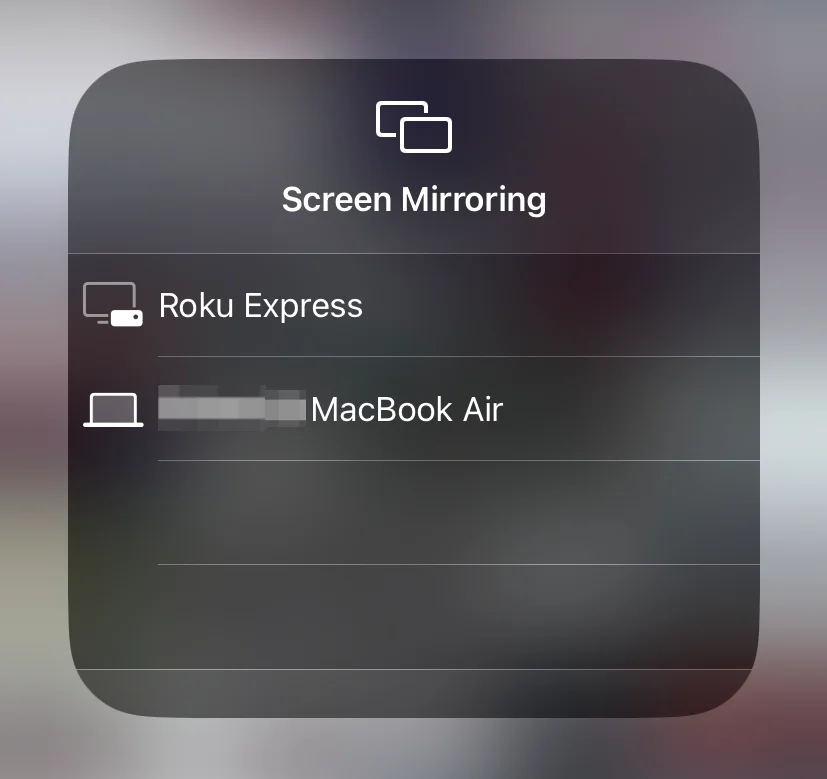 Mac on the screen mirroring device list