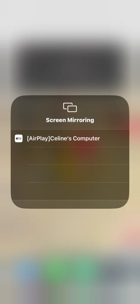 Screen Mirroring in Control center