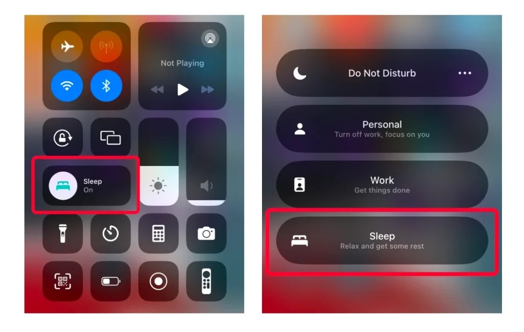 Sleep mode in the control center