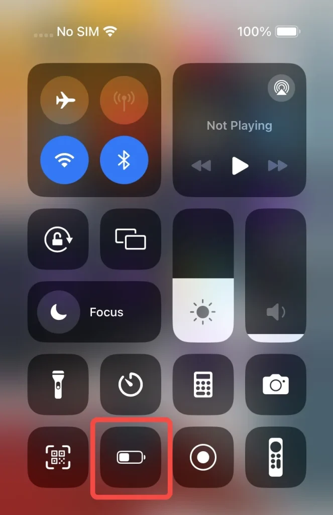 Low power mode in the control center