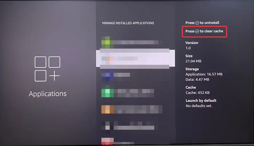 Clear app cache option on FireStick