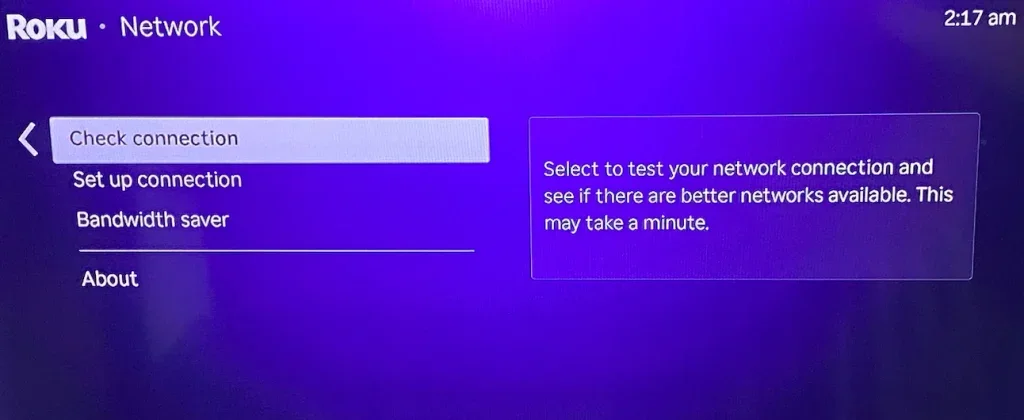 check network connection on Roku