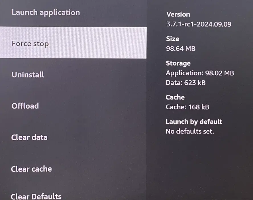 App's Force stop option on FireStick