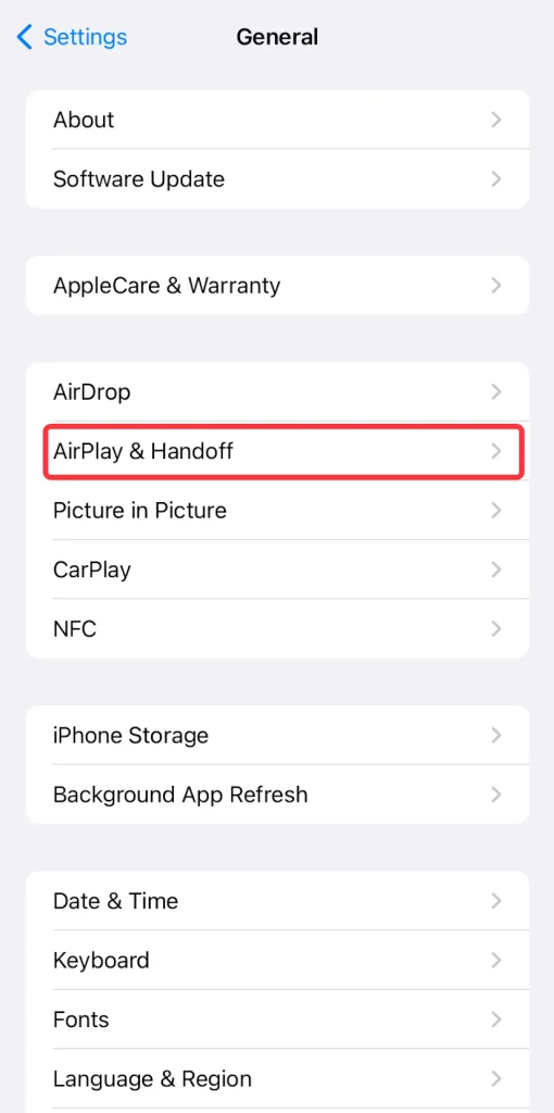 choose AirPlay & Handoff