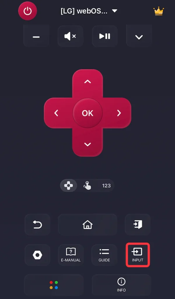 Input button on Universal TV Remote app