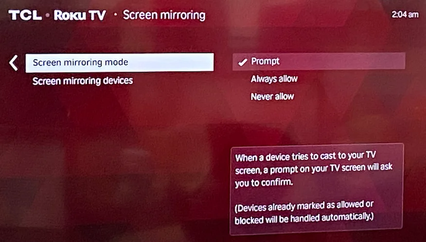 screen mirroring mode on TCL Roku TV