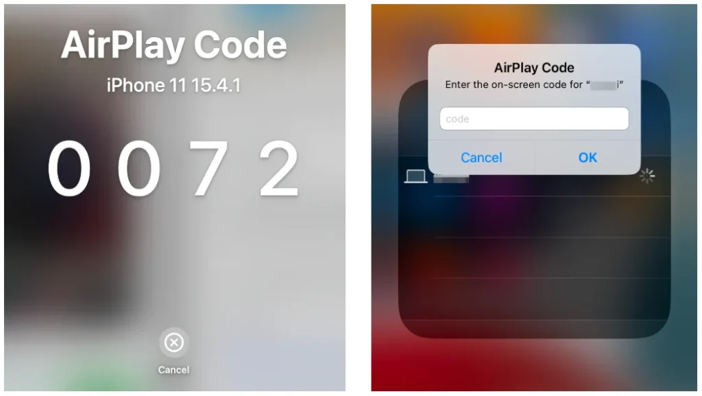 AirPlay code on Mac and asked on iPhone