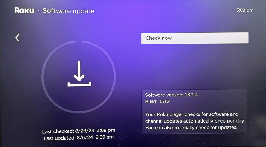 Software update on Roku