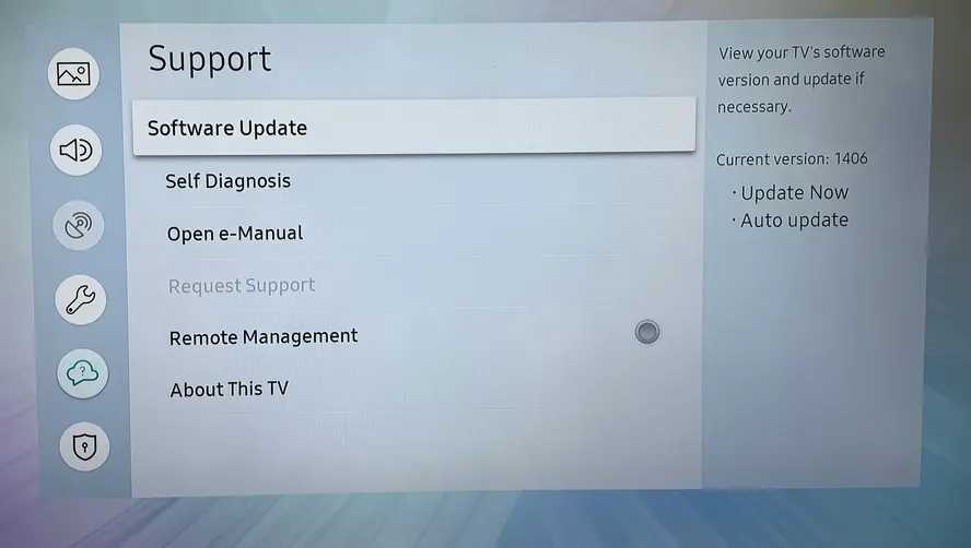 Software update option on Samsung TV