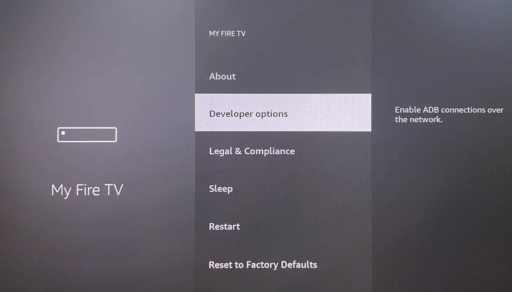 choose Developer options on FireStick