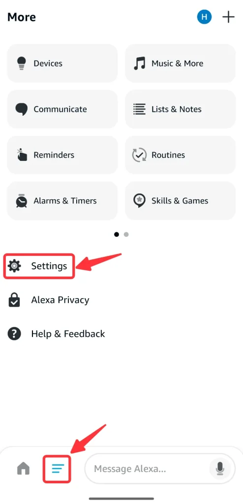 Settings on Alexa App